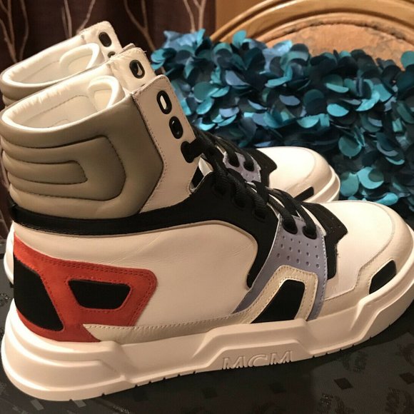 MEN MCM WHITE LOGO HIGH TOP SNEAKERS EU 42/US 9